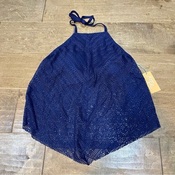 Kona Sol Women’s Eyelet Halter Tankini Swim Top Oxford Blue NWT - Picture 1 of 8
